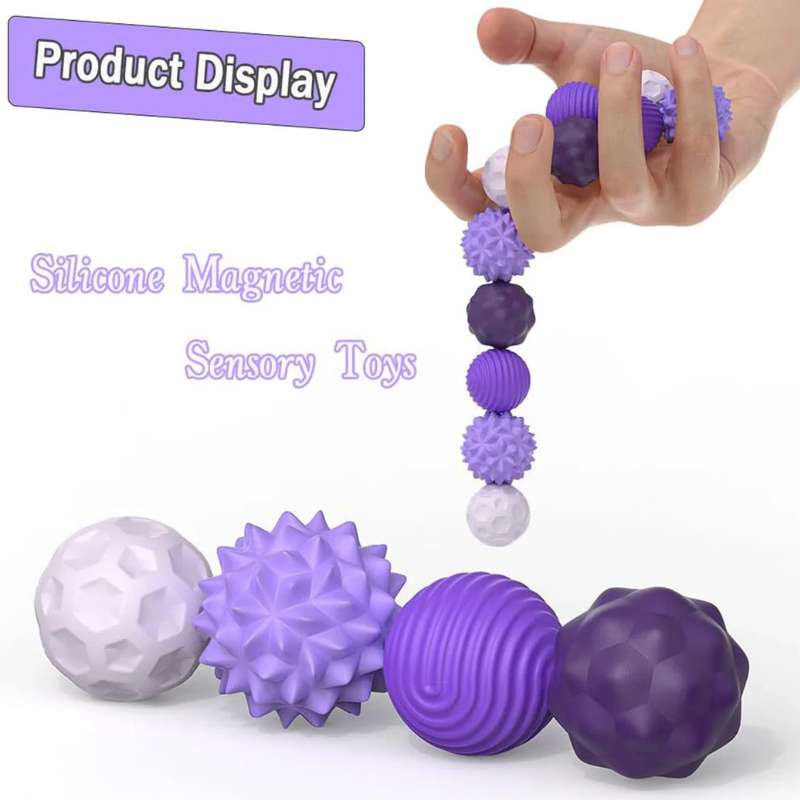 SensoBall magnetic chain display 4 silicone textures connected